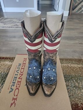 Redneck Riviera Americana Flag Cowboy Boots - Red White Blue